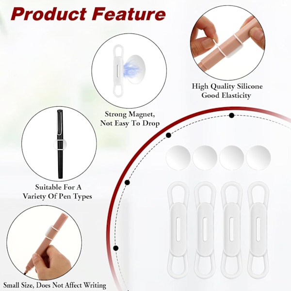Magnetisk pennhållare, 4 st justerbara pennhållare i silikon för skrivbord, kylskåp, whiteboard, kontorstillbehör White