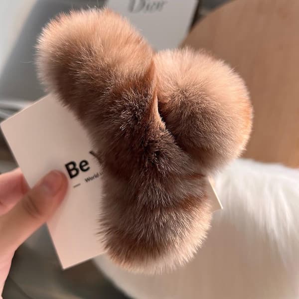 Plys plys hårklemme elegant solid imiteret pels plys store hårklo klip efterår vinter solid farve hårnål barrette til tykt hår Pink Leopard