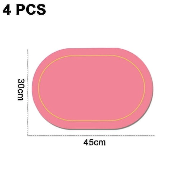 Sæt med 4 kunstlæder-dækkeservietter - Dobbeltsidet farvedesign Oval spisebordsunderlag Vandtæt Varmebestandig Hjemmeindretning -xx Pink