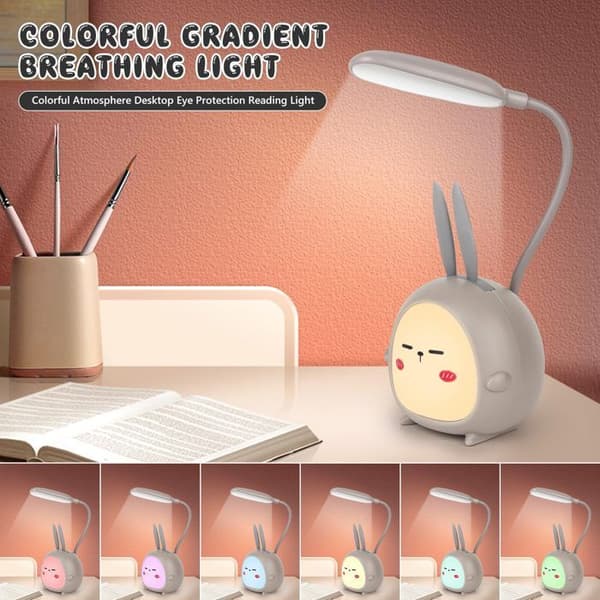 LED-bordlampe, USB genopladelig, trådløs bordlampe, børnebordlampe, gave til børn og venner, grå