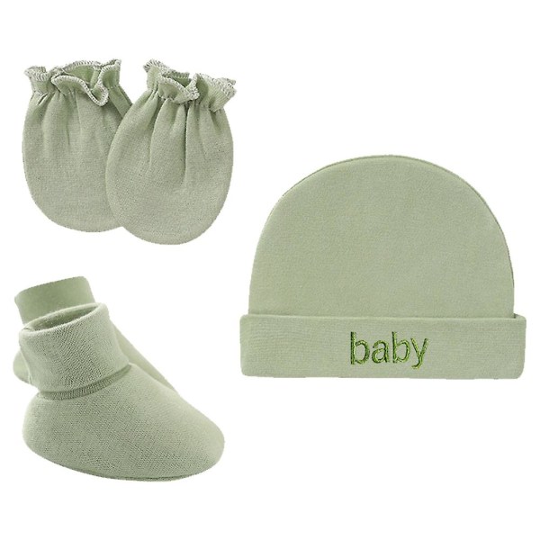 Newborn Tire Cap Anti-ridse handsker Baby Baby Cap Anti-ridse Ansigtshandsker Fodbetræk Gray green