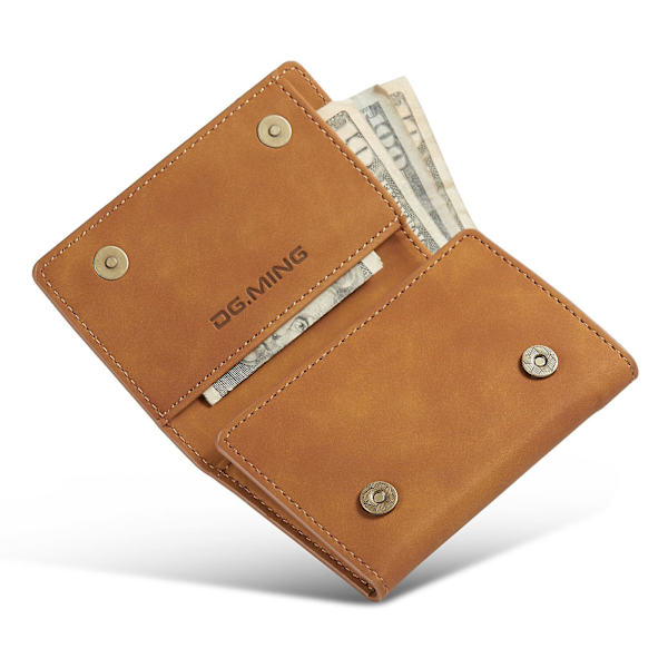 Dg.ming M1-serien PU-läder magnetisk absorption stängning Tri-fold ficka plånbok kontantkort hållare myntväska Brown