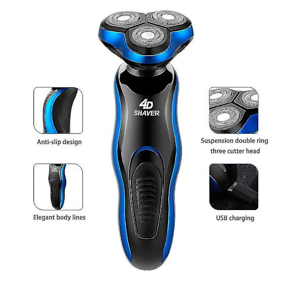 4 i 1 Elektrisk Barbermaskin for Menn, Våt og Tørr Rotasjon, Trådløs Rotasjonsbarbermaskin, USB-Lading, Stellsett, Gave