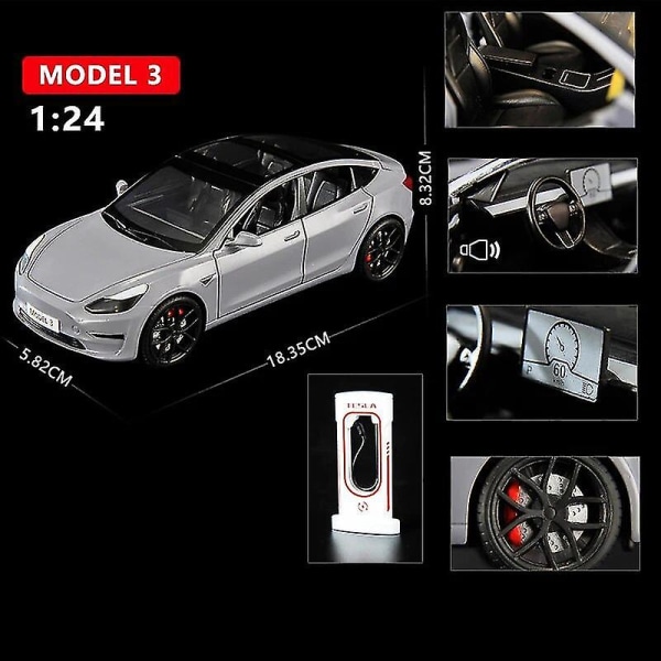 1:24 Tesla Model 3 Model Y Model S Model X Legering Støbt Bilmodel Lyd Og Lys Børns Legetøj Samleobjekter Fødselsdagsgave Cybertruck Silver