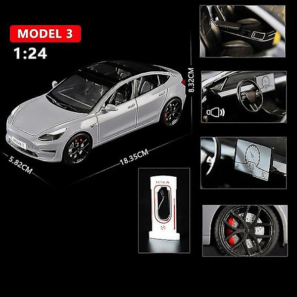 1:24 Tesla Model 3 Model Y Model S Model X Valettu Die Cast -auto pienoinen ääni- ja valotoiminnolla, lasten lelu, keräilyesine, syntymäpäivälahja Roadster Red