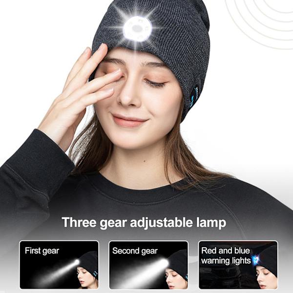 Ulkoilun Bluetooth-pipo otsalamppulla, led-musiikkineulehattu naisille, aviomiehelle, poikaystävälle Black 1