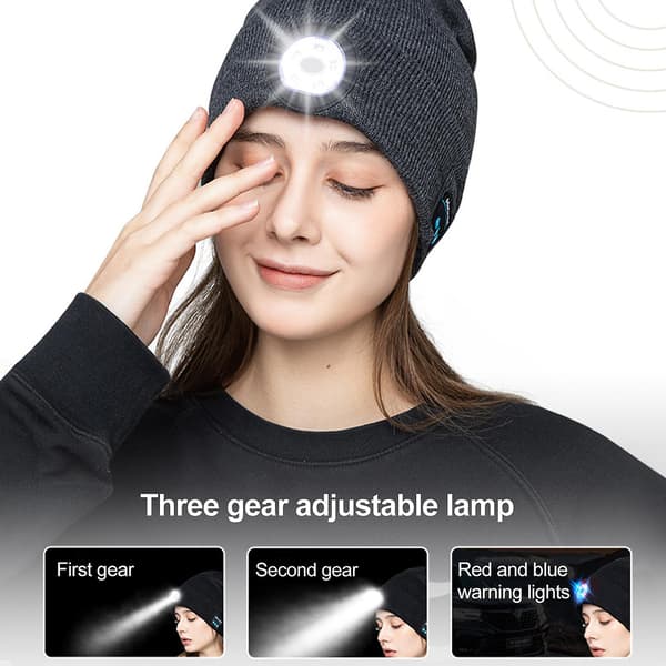 Utomhus Bluetooth-mössa med strålkastare, LED-stickad mössa för kvinnor, make, pojkvän Dark Blue