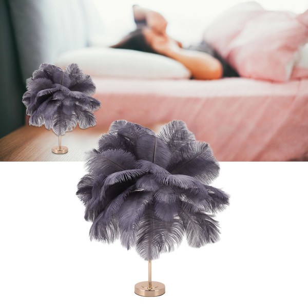 Struds fjer bordlampe, genopladelig soveværelse sengelampe, nordisk stil romantisk og varm dekorativ lampe Grey