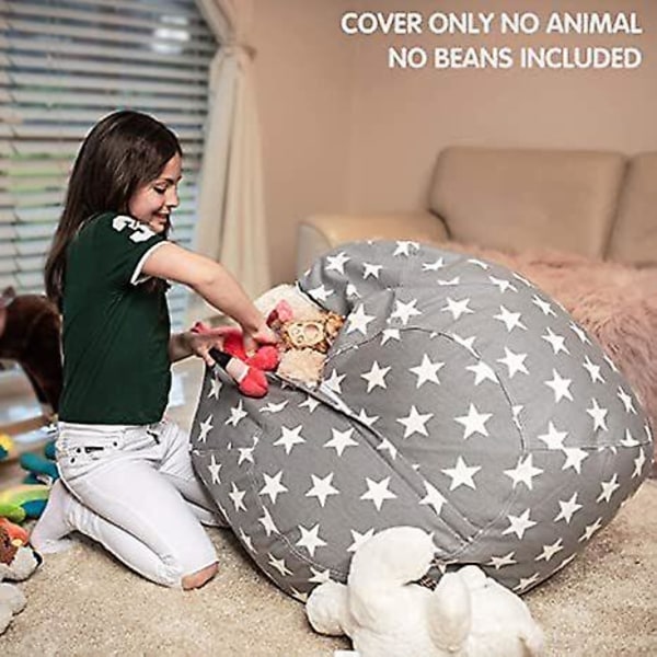 Oppbevaringssekk for kosedyr - Bean Bag-stoltrekk for barn 24 inches Grey stars