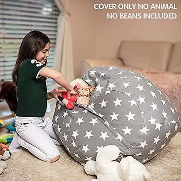 Uppstoppade djur förvaring Bean Bag Cover för barn 24 inches Grey stars