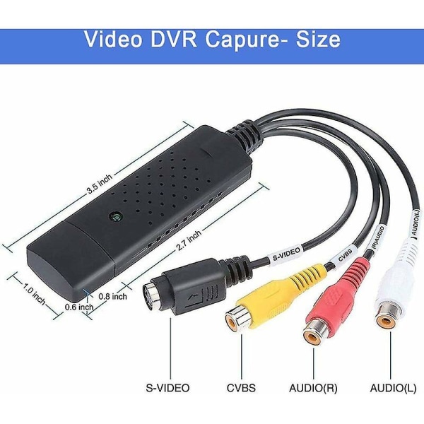 Opptakerboks for lyd, videoopptakerkonverter lydvideo Usb 2.0, Vhs analog til digital for Windows 10/8/7/vhs/dvd/vcr/vista (hy)