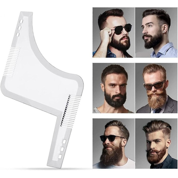 Skjeggsjablong, skjegglederform med kam, skjeggstylingsverktøy, symmetriske skjeggsjablonger og skjeggkontur Transparent
