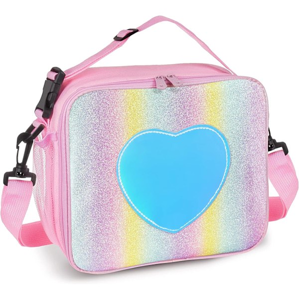 Lunch Bag Isolerad Lunchlåda för Flickor - Regnbågs Tote Bag Läckagesäker Termisk Återanvändbar Kylare Picknickväska för Kvinnor Skola Kontor Utomhus Pink