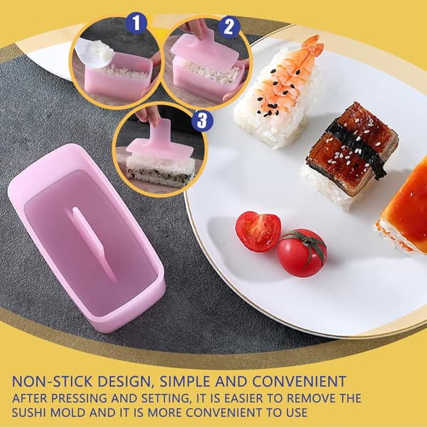 1 Pakke Non-Stick Musubi Maker Presse med Liten Rispaddle, Melaleuca Risballform DIY Sushiform (Rosa)