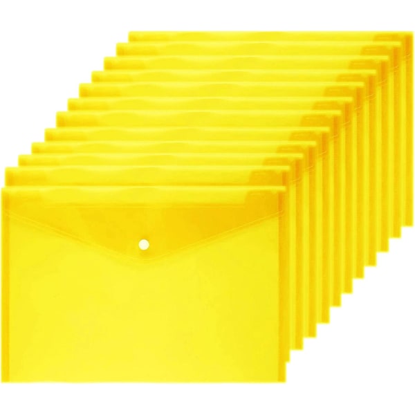 Polykonvolutt 12 stk Dokumentkonvolutter med trykknapp Kvalitet Klar dokumentmappe for A4-størrelse (gul)