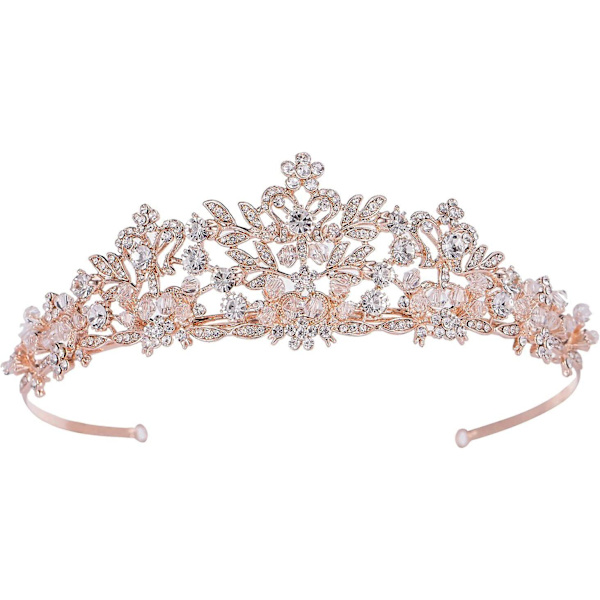 Rose Gold Bryllupstiara til Kvinder - Pageant Tiara Hovedbånd, Rhinestone Brudekrone til Brude