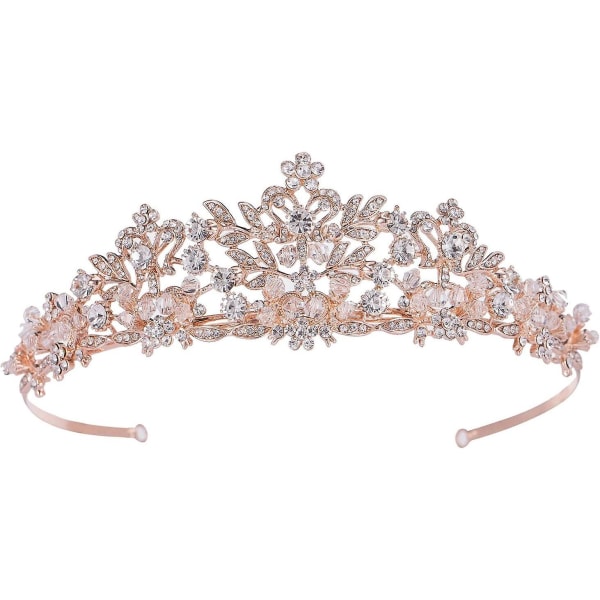 Rose gull bryllup tiara for kvinner - Pageant tiara pannebånd, rhinestone brude krone for bruder