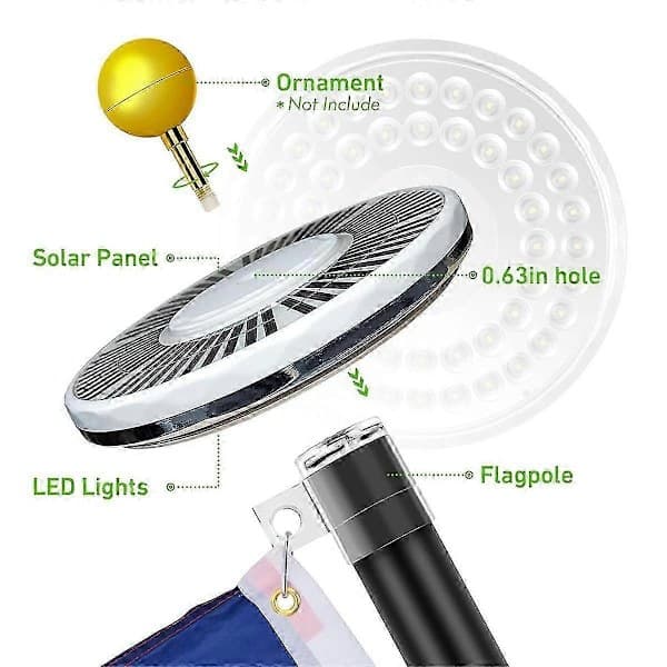 Flaggstanglys Solcelledrevet Spotlight Utendørs, 48 LED Vanntett Solcellelys for Flaggstang, Toppmontert