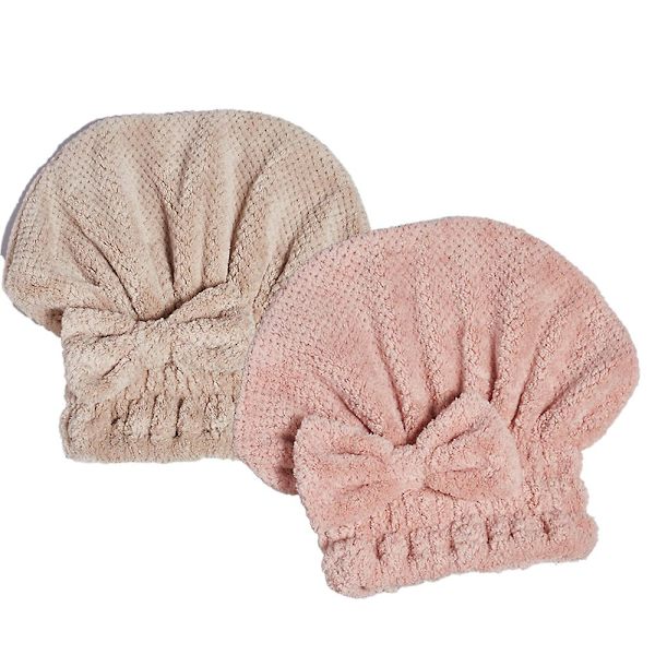 2-pack Hårtorkningshandduk i Mikrofiber, Absorberande Handduk med Rosett för Snabbtorkande Hår