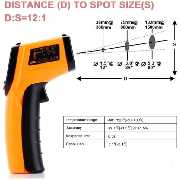 Infrarødt termometer, berøringsfrit lasertermometer, infrarødt termometer fra -50°C til 400°C, baggrundsbelyst LCD-skærm med batteri