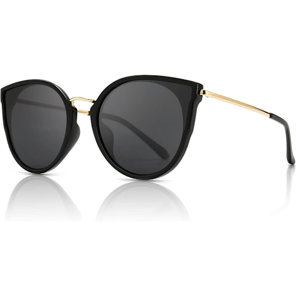 Överdimensionerade kattöga polariserade solglasögon för kvinnor Retro Anti-UV solglasögon -SGT969 Black Frame Glossy Finish/Grey Lens