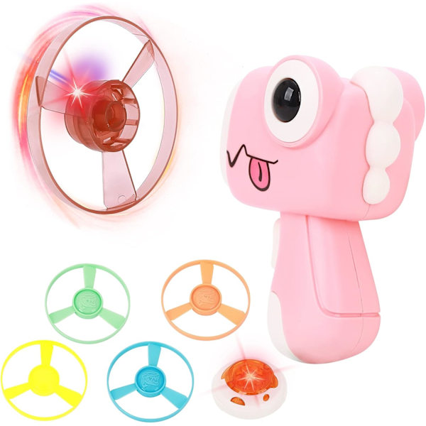 Bambus Dragonflies Flygande Diskleksak One-Touch Flygande Diskleksak Launcher Leksak Ljus Gyro Leksak Luminous Flygande Fat Flygande Diskleksak (Rosa)