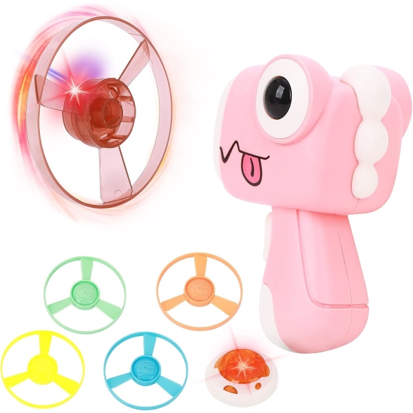 Bambus Dragonflies Flyvende Disk Legetøj One-Touch Flyvende Disk Launcher Legetøj Belysning Gyro Legetøj Lysende Flyvende Underkop Spindende Flyvende Disk (Pink)