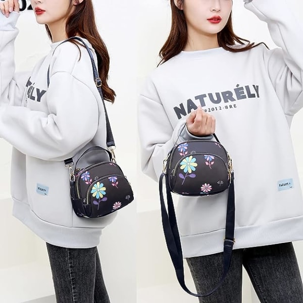 Cross Body Phone Bag Women,Nylon Wallet Shoulder Bag,3 Layers Zipper Cell Phone Purse with Adjustable Strap(Black Pattern 2)