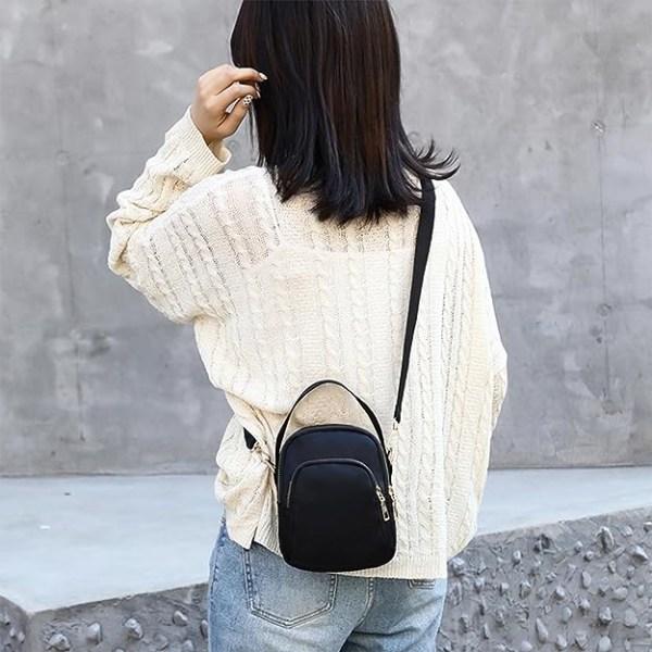Cross Body Phone Bag Women, Nylon Wallet Shoulder Bag,3 Layers Zipper Cell Phone Purse with Adjustable Strap(Black 2)