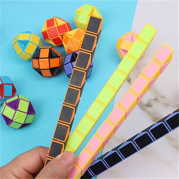24 blokker Fidget Snake Cube, Mini Snake Ruler Twist Puslespill Leker For Barn Party Favors Supplies, Fidget Sensory Toys Colorful - 12Pcs