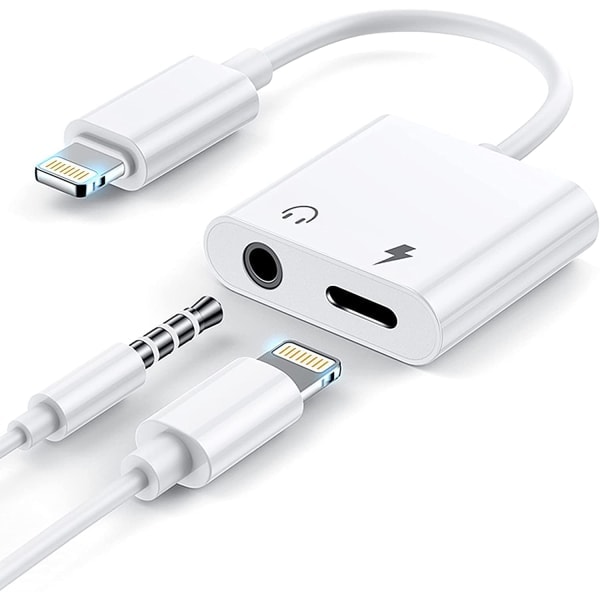 [2 i 1] Hodetelefonadapter for iPhone, Apple Lightning til 3,5 mm Jack Aux Lyd Dongle Hodetelefon Biltilbehør Kompatibel Lyd Hodetelefonadapter