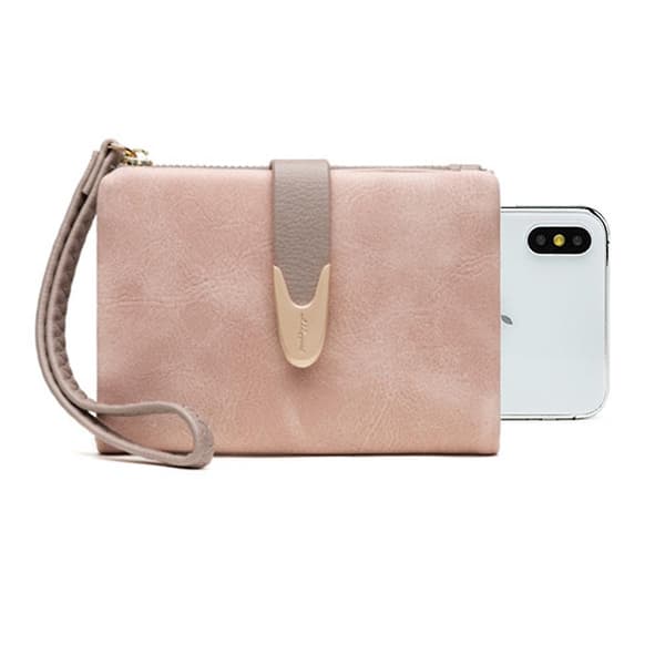 Dames Kort Stil Pung, Frosted Pu Blød Side Pung pink