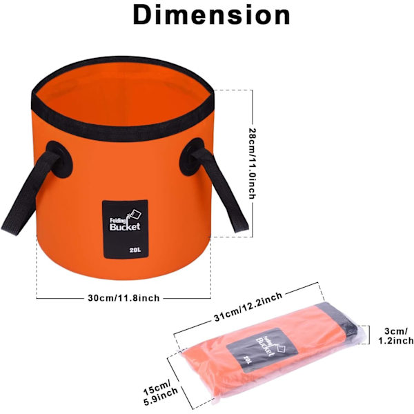 Hopfällbar hink - Fällbar campingförvaringsbehållare hopfällbar hink bärbar lätt hink för camping resor fiske båtliv och trädgårdsskötsel Orange 20L