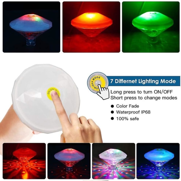 Damlys, Rgb undervannslys diskofestlys, flerfargede svømmebassenglys med 7 lysmoduser for fontene, bassengbarer osv., LED-spaly