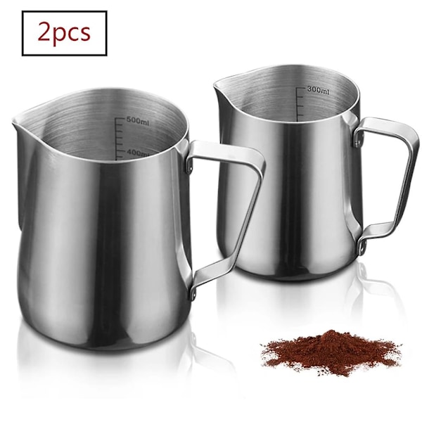 Mælkekande, 350ml+600ml Håndholdt Rustfrit Stål Skummende Kande, Kaffe Flødekande Mælkeskummer