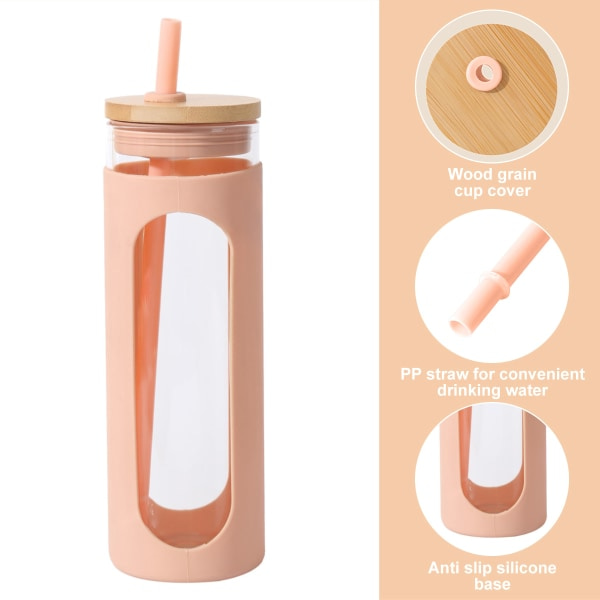 600 ml:n lasinen juomapullo, jossa kansi ja pilli, läikyttämätön lasipullo, jossa kansi, ilman BPA:ta.