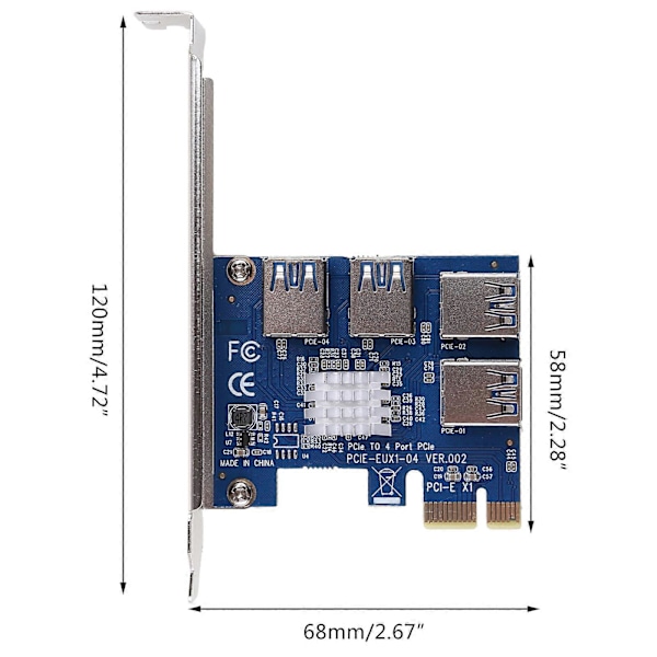 PCIE Konverter PCI-Express 1 til 4 Adapterkort USB 3.0 Adapter Multiplier Kort