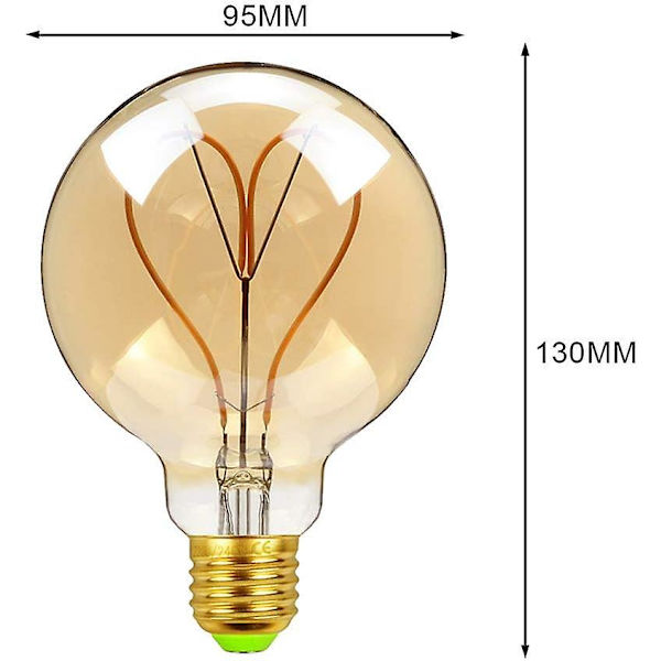 Vinterkampanj, klassisk vintage Edison glödlampa G95 hjärtmönster mjuk LED-filament bärnstensglas 4w 220/240v E27 sockel