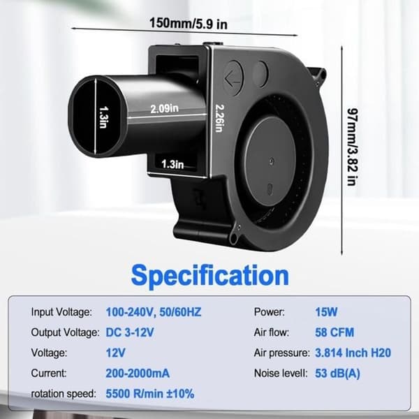 12V/220V radialventilator med controller til husholdningsapparater, ventilator til udskiftning af ventilation