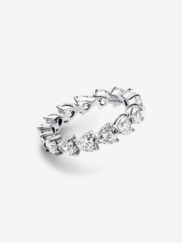 Pandora - Ring med klara hjärtan - Sterling silver Circumference: 58mm