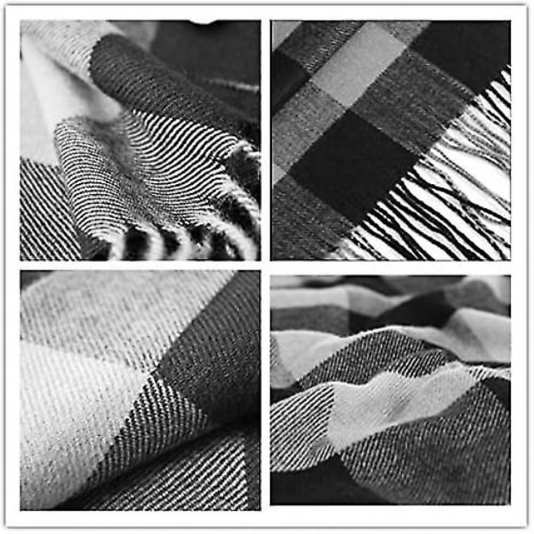 Halsdukar för män Klassisk ankomst Vinterplädscarf Tofskant Mjuk varm halsduk (180*32cm) Black Grey