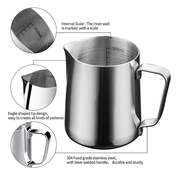Mælkekande, 350ml+600ml Håndholdt Rustfrit Stål Skummende Kande, Kaffe Flødekande Mælkeskummer