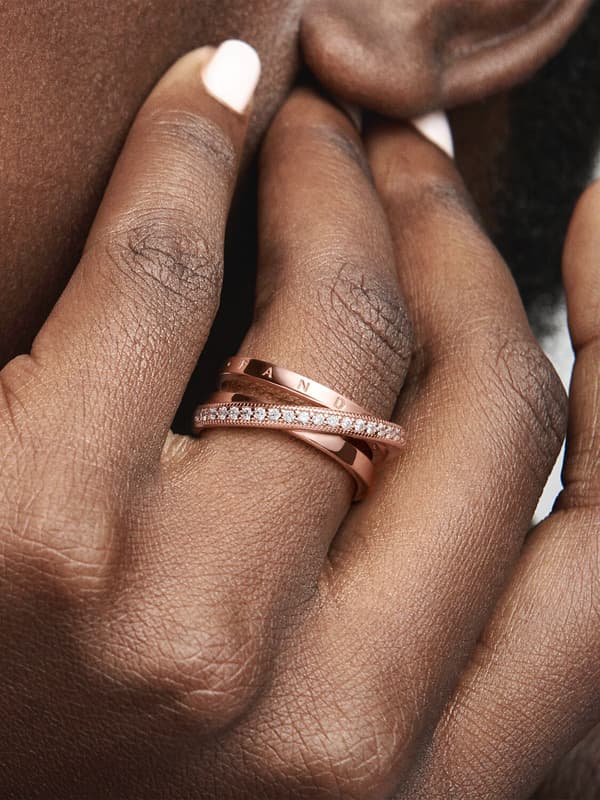 Pandora - Crossover Pavé Trippel Bånd Ring - 14k roségullbelegg Circumference: 54mm