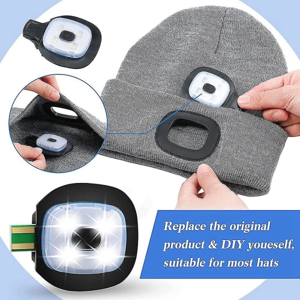 Genopladeligt USB-lys til Led Strik Beanie Hat, 4 stykker, Stærk Medium og Svag Lys Mode Led Hat
