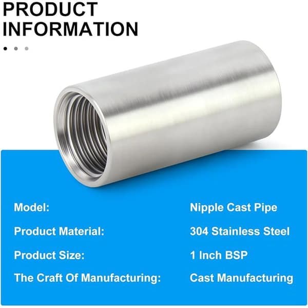 2 stk. 50 mm 1\" indvendig x 1\" indvendig BSP nippel støbt rør 304 rustfrit stål rørfittings