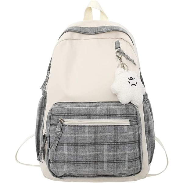 Kawaii rygsæk med vedhæng Sød rygsæk Plaid æstetisk rygsæk Skoletasker til piger Teenagere Back to School rygsække