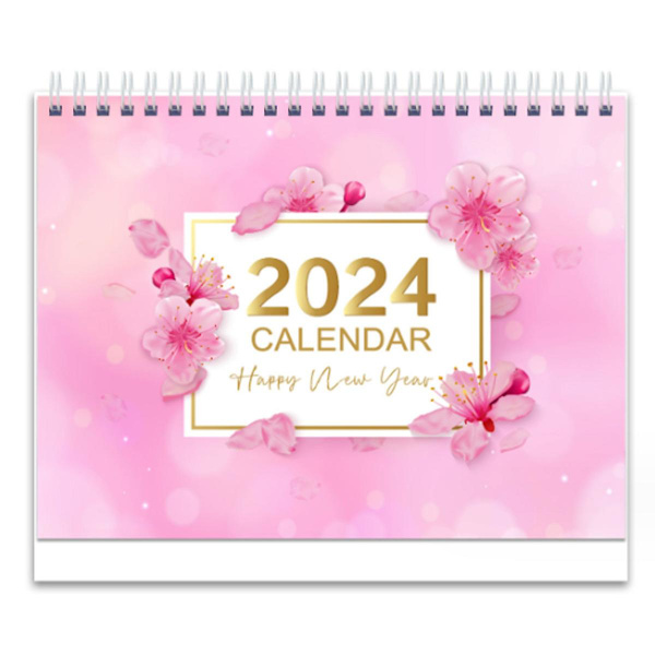 Skrivebords kalender 2024, løper fra januar til desember 2024, stående flip skrivebords kalender - metallring dobbel-tråd binding månedlig skrivebords kalender for hjemmet