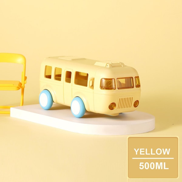Bærbar vandkop i busform, bil halm vandkop, bus vandflaske Kawaii bil halm vand kop Yellow