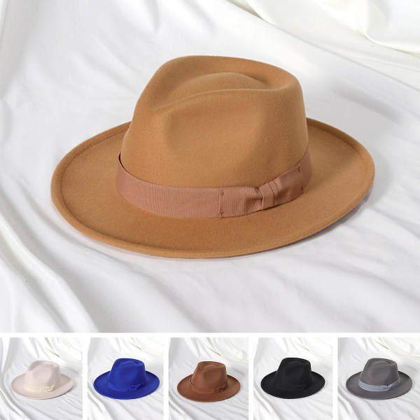 Felt Hat Sun Protection Windproof Non-fading Anti-shrink Comfortable Wear Breathable Bow Decoration Dome Hat Accessory