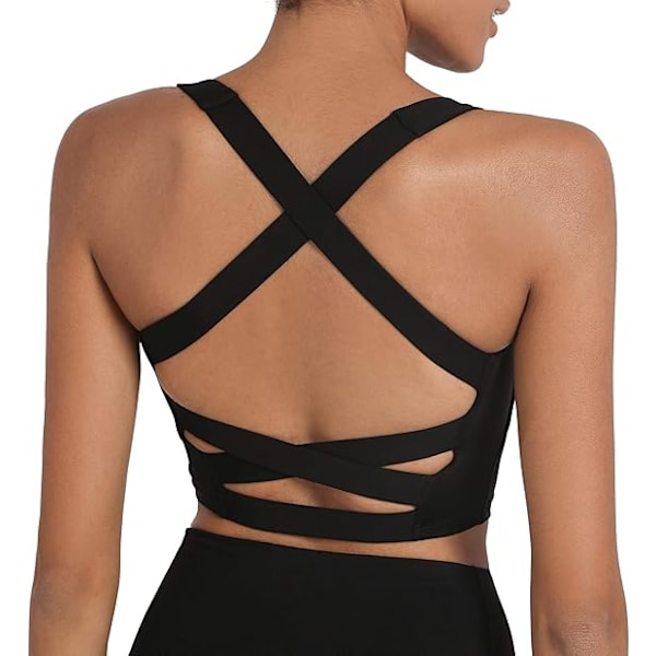 Strappy Yoga Sports BH for kvinner Polstret Criss-Cross Rygg Tank Tops black S